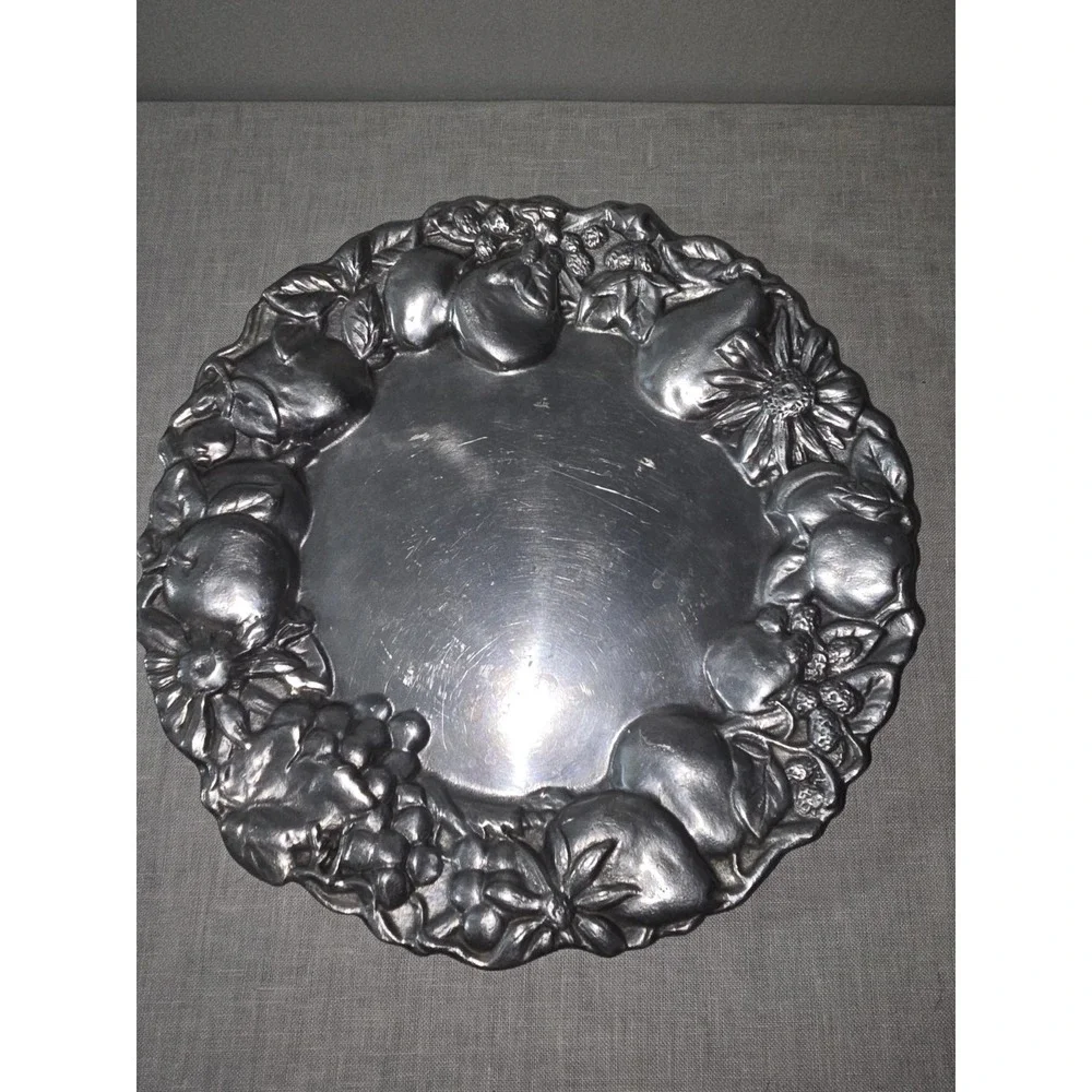Vintage Pewtarex Fruit And Floral Heavy Serving Display Tray 12.5 Inch York PA